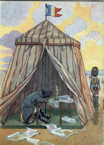 Scène uit de geschiedenis van Frankrijk in speelgoed: Napoleon I Bonaparte rust voor de Slag bij Austerlitz op 2 december 1815. In 