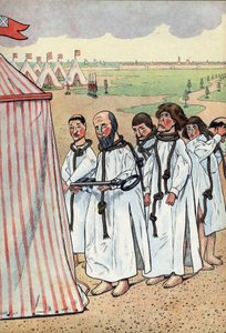 Scène uit de geschiedenis van Frankrijk in speelgoed: De burgers van Calais. Het beleg van Calais in 1347 en de toewijding van Eustache van Saint Peter, de bekendste van de zes burgers van Calais, die naar de koning van Engeland Edward III ging om genade t