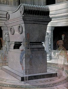 Het graf van keizer Napoleon I Bonaparte (1769-1821) bij de Invalides met spookwachten. In 