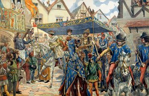 Triomfantelijke intocht van Lodewijk XI van Frankrijk, bijgenaamd de Voorzichtige (1423-1483) in Parijs op 30 augustus