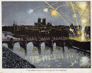 Feest van de Vrede op 18 brumaire jaar X (9/11/1801) - Napoleon organiseerde een prachtig festival om het jaar van de vrede te vieren, 9 november 1801 - lithografie door Job (Jacques Onfroy de Breville) uit Le Grand Napoleon des Petites Enfants 1893