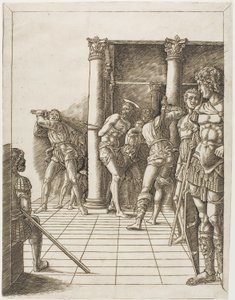 De geseling van Christus, met de vloer door school of Andrea Mantegna