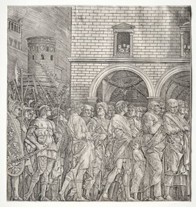 De triomfen van Caesar: De senatoren door school of Andrea Mantegna
