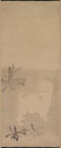 Puppy met paardenbloemen door studio of Tawaraya Sōtatsu