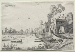 Landschap met een Rivier en een Poortgebouw door van de Velde Esaias