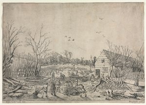 De Grote Overstroming van 10 januari 1624 of Reparatie van de Gebroken Dijk aan de Rivier Lek bij Vianen, 1624 door van de Velde Esaias