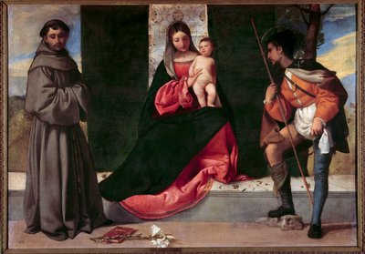 De Maagd en het Kind tussen Sint Antonius van Padua en Sint Rochus (16e eeuw) Madrid, Prado Museum door Giorgione