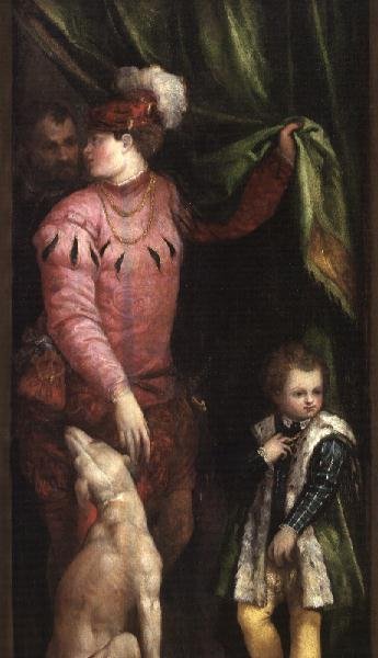 Een jongeling met elegant geklede jongen en windhond door Veronese
