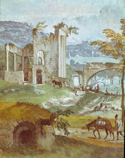Landschap van de kamer van Bacchus door Veronese