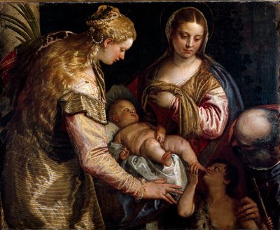 De Heilige Familie met Sint Barbe en Sint Johannes de Doper door Veronese