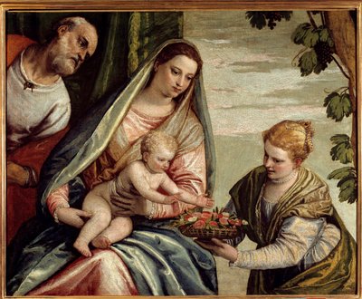 De Heilige Familie met een schenker (Sint Dorothea) door Veronese