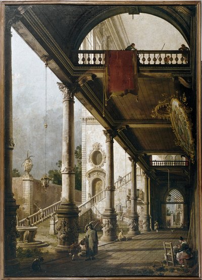 Capriccio met zuilengang en binnenplaats door Canaletto