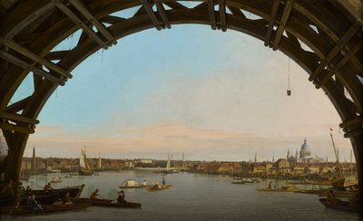 Londen, een uitzicht op de stad van onder de Westminsterbrug door Canaletto