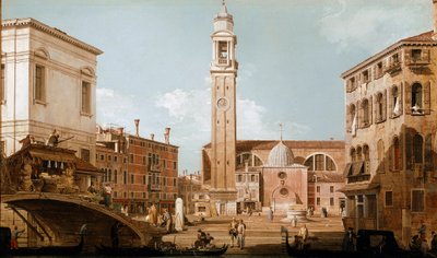 Gezicht op Campo dei Santi Apostoli in Venetië (olie op doek) door Canaletto