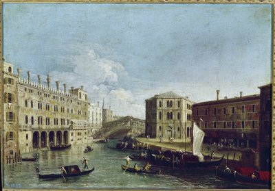 Uitzicht op Canal Grande en Rialto, links de Fondaco dei Tedeschi door Canaletto