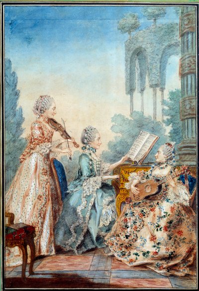 De drie dochters van de componist Joseph Nicolas Pancrace Royer voeren de partituur van het ballet Zaide uit door Carmontelle