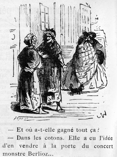 Cartoon over het werk van Hector Berlioz (1803-1869) ontworpen door Nadar in 1856 voor het tijdschrift 