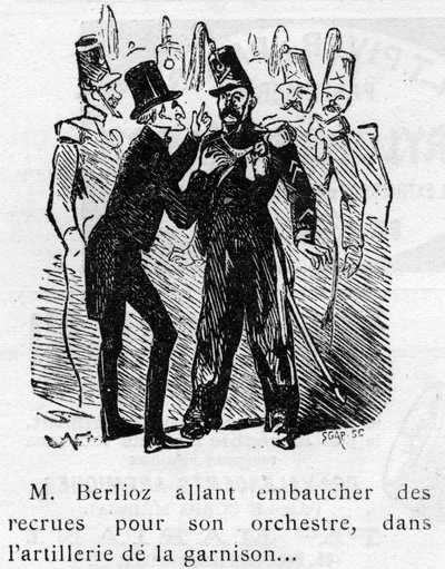 Cartoon over het werk van Berlioz (1803-1869) ontworpen door Nadar in 1856 voor het Journal pour rire door Nadar