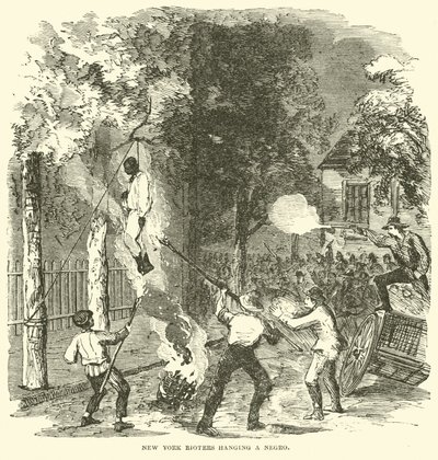 New York relschoppers hangen een zwarte persoon, juli 1863 (gravure) door (after) American School