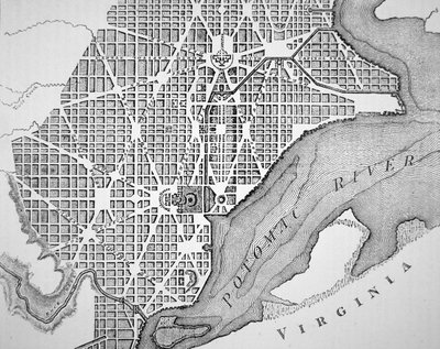 Plan van de stad Washington zoals oorspronkelijk uitgelegd in 1793 door (after) American School