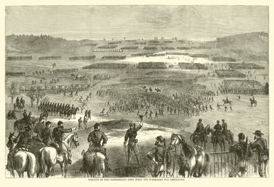 Positie van het Geconfedereerde Leger toen de overgave werd aangekondigd, april 1865 (gravure) door (after) American School