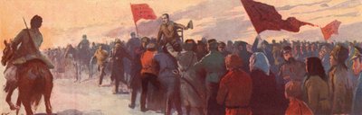 Menigte supporters van de Russische revolutionaire leider Alexander Kerensky door (after) Carrey