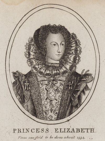Prinses Elizabeth, dochter van koning Hendrik VIII en Anne Boleyn (gravure) door (after) English School