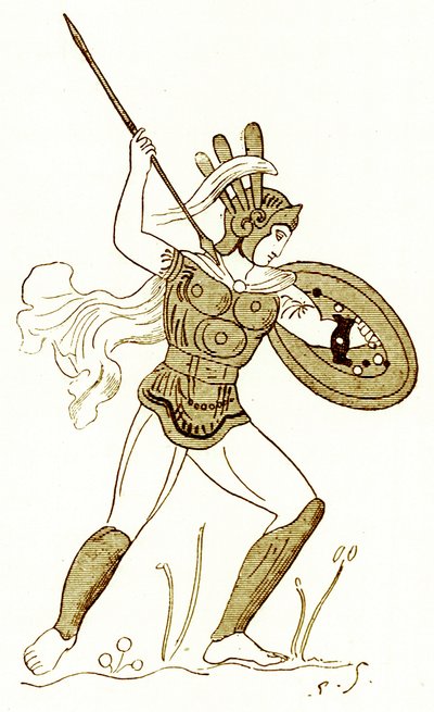 Samnitische krijger, naar een beschilderde vaas in het Louvre, illustratie uit 