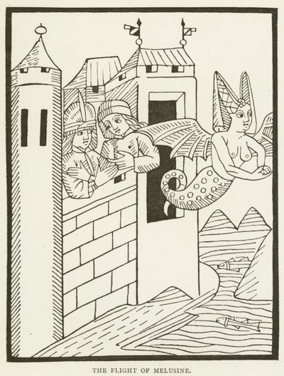 De vlucht van Melusine (gravure) door (after) English School