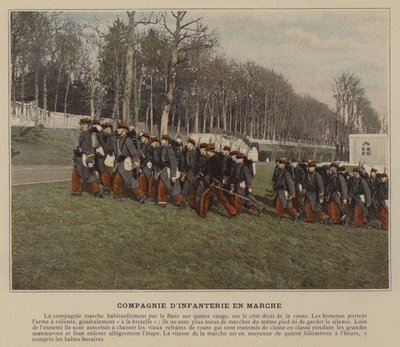 Compagnie infanterie op mars (gekleurde foto) door (after) French Photographer