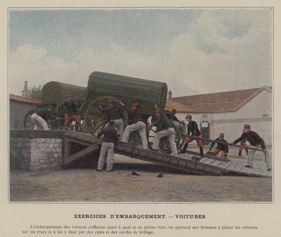 Oefeningen voor inscheping, voertuigen door (after) French Photographer