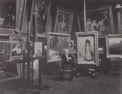 Franse schilder Carolus-Duran in zijn atelier (zwart-wit foto) door (after) French Photographer