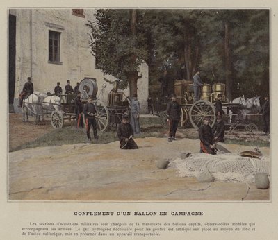 Opblazen van een ballon in het veld door (after) French Photographer