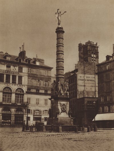 Place du Chatelet, de fontein staat op zijn oorspronkelijke plaats (zwart-wit foto) door (after) French Photographer