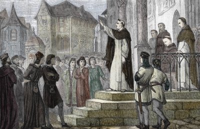 Afbeelding van Albert de Grote die lesgeeft in Parijs, aan de Universiteit van Parijs, in het eerste Dominicaanse klooster aan de Rue Saint Jacques (College des Jacobins) onder het gezag van Gueric de Saint-Quentin door (after) French School