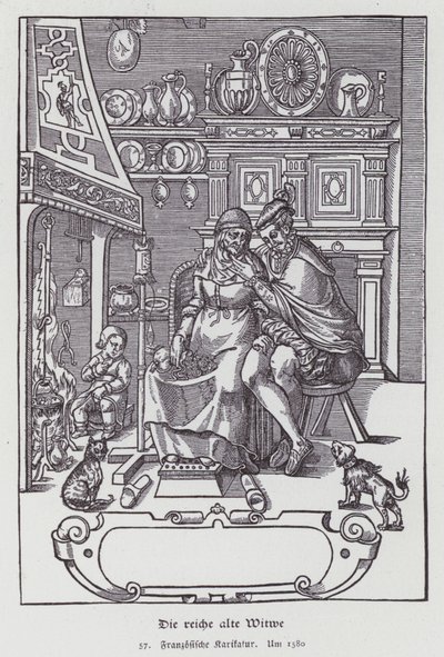 De Rijke Oude Weduwe, Franse cartoon door (after) French School