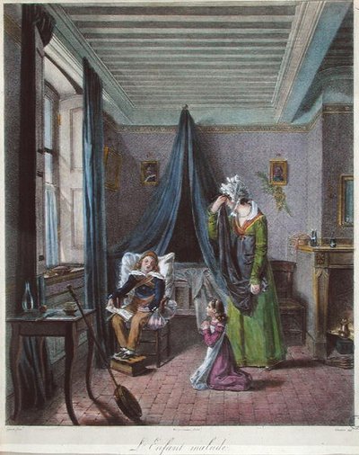 Het zieke kind, c.1820 door (after) Genot