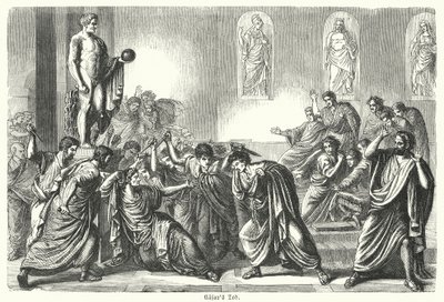 Moord op Julius Caesar (gravure) door (after) German School