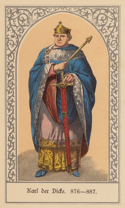 Karel de Dikke, Heilige Roomse Keizer (kleur litho) door (after) German School