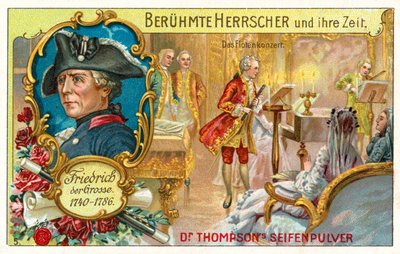 Frederik de Grote van Pruisen en een fluitconcert (chromolitho) door (after) German School