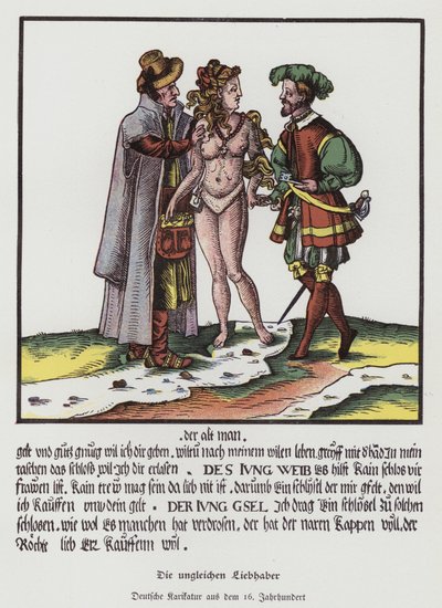 De ongelijke geliefden, Duitse cartoon door (after) German School