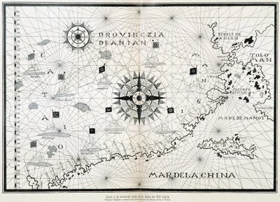 Kaart van het kompas uit een 16e-eeuws atlas, gebaseerd op het origineel bewaard in de bibliotheek van het Museo Civico in Venetië door (after) Italian School