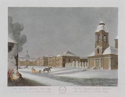 Uitzicht op het Arsenaal en de Gieterij in St. Petersburg, illustratie voor december uit 