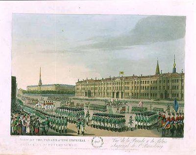 Uitzicht op de Parade en het Keizerlijk Paleis in St. Petersburg, illustratie voor april uit 