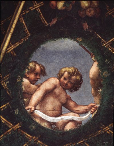 Engelen die uit een raam kijken - Fresco door (c.1489 1534) Correggio