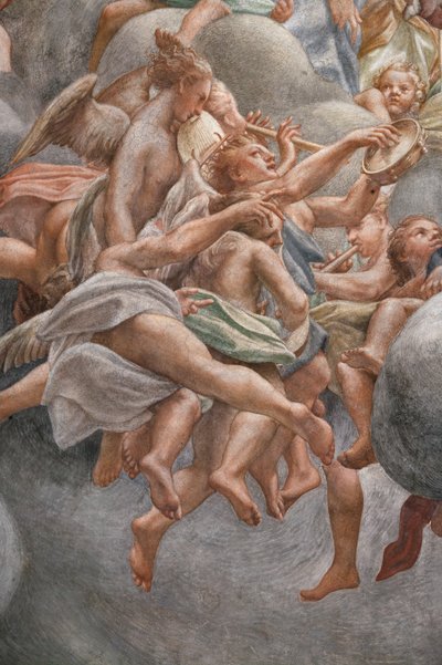 Engelen die muziekinstrumenten bespelen (detail) door (c.1489 1534) Correggio
