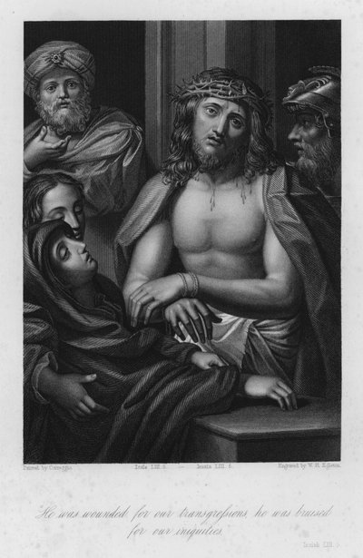 Christus gekroond met doornen, Jesaja LIII, 5 (gravure) door (c.1489 1534) (after) Correggio