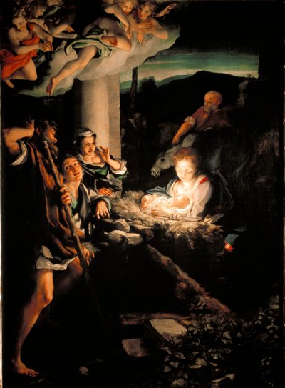 Heilige Nacht (Nativiteit). Schilderij door Antonio Allegri genaamd Il Correggio door (c.1489 1534) Correggio