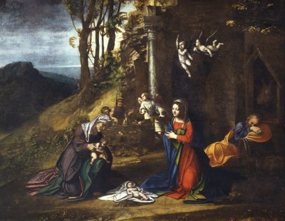 Geboorte van Jezus met St. Elisabeth en de jonge St. Johannes de Doper door (c.1489 1534) Correggio