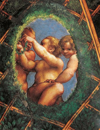 Ovaat met cherubijnen, detail van decoratie uit de Sint-Paulus Kamer of Abdis Kamer door (c.1489 1534) Correggio